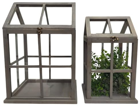Set de 2 Mini serres d'intérieur en Bois Gris et Verre