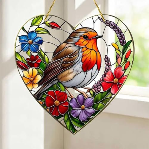Attrape-soleil pour fenêtre, rouges-gorges en acrylique à suspendre, attrape-soleil cardinal pour maman, grand-mère, ornement d'oiseaux à suspendre, cadeau pour les amoureux des oiseaux