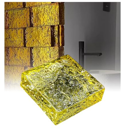 ZBORAVPIX Blocco di Vetro Rettangolare Trasparente ad Alta t Mattoni di Vetro Decorativi Trasparenti rettangolari, Isolamento Termico, 5,9x5,9x1,9 Pollici, Multicolore(Yellow)