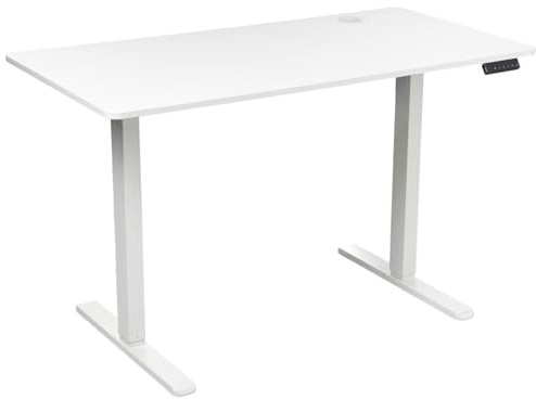 AMBINESS Höhenverstellbarer Schreibtisch FlexxPro | 3 Größen & 2 Farben | Durchgehende Arbeitsplatte | Inkl. LED-Bedienfeld & Kabeldurchführung | elektrisch stufenlos & ergonomisch | 100x60cm Weiß