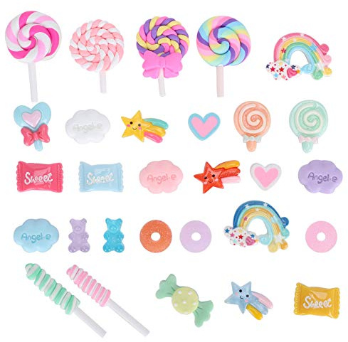 OEBUAFI 29 Pièces Jouets de Bonbons Faux Décor Bonbons Artificiels Ensemble de Simulation Décoration en Plastique Bricolage avec des Bonbons Colorés pour Coque de Téléphone Magasin
