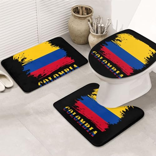 Juego De 3 Alfombrillas De Baño Bandera Vintage De Colombia Alfombra De Ducha Imprimir Cómoda Alfombras De Cama, para Bathroom, Dormitorio, Cocina