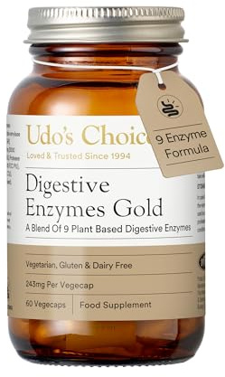 Digestive Enzymes Supplement – UDO’s Choice Enzymes Gold – 9 Plant-Based Enzymes for Protein, Fat & Carb Digestion – High Strength – Gluten Free, Dairy Free, Vegetarian – 60 Vegecaps – One a Day