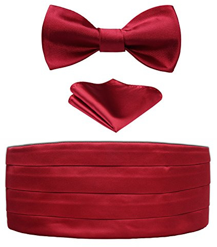HISDERN Men's Formal Cummerbund & Bowtie & Pocket Square Set- and Patterns
