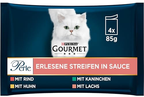 Gourmet Perle Erlesene Streifen Katzenfutter nass, Sorten-Mix, 12er Pack (12 x 4 Beutel à 85g)