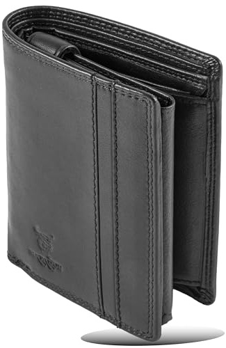 MATADOR Geldbörse Herren Geldbeutel Leder mit RFID Schutz, Briefttasche Portmonee Herren Portemonnaie, RFID Geldbörse Geldtasche Nappa Schwarz