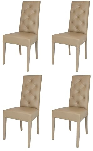 Tommychairs - Set 4 chaises CHANTAL pour cuisine et salle à manger, structure en bois de hêtre peindré en cappuccino, assise et dossier rembourrés et revêtus en cuir artificiel cappuccino avec boutons