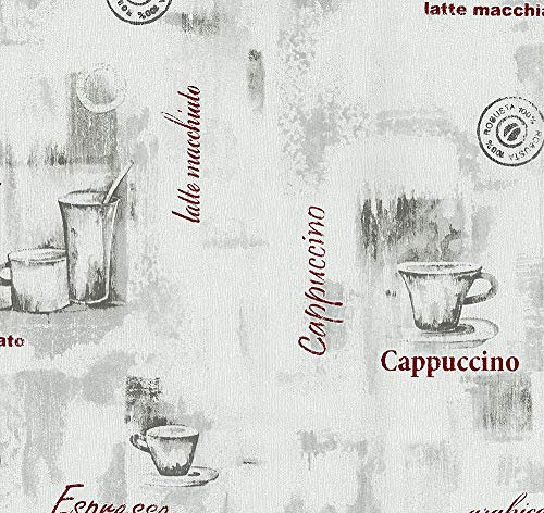 YöL Grey Red Coffee Cup Wallpaper Typography Kitchen Textured Paste Wall Vinyl P+S