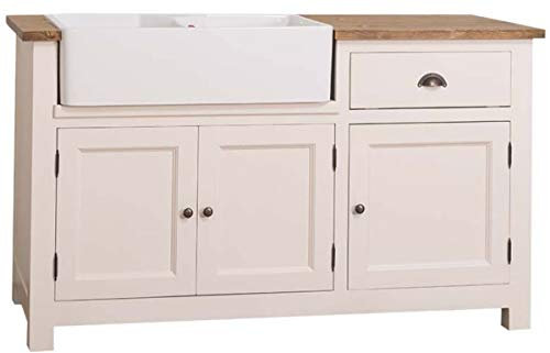 Casa Padrino Landhausstil Spülenschrank Creme/Braun 155 x 65 x H. 90 cm - Spültisch/Küchenschrank mit 3 Türen und Schublade