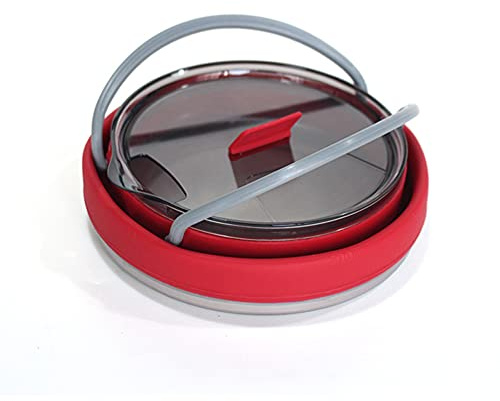 SOBW Faltbarer Wasserkocher: Faltbarer Silikon-Camping-Wasserkessel mit Edelstahlboden 1 Liter (Kessel), Silikonkessel Tragbarer Mini kochender Wassertopf mit Griff