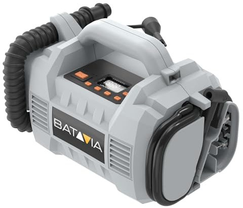 Batavia Kompressor 18V - Inkl. 2.0 Ah Akku / 2.4 Ah Ladegerät - Geeignet zum Aufblasen von aufblasbaren Gegenständen, Reifen, Sportbällen, Luftmatratzen, Schwimmbecken - Maxxpack