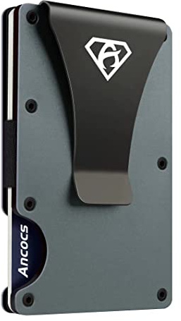Ancocs Minimalist Design Aluminum Wallet - Metal Clip, NFC & RFID Blocking (Space Grey)