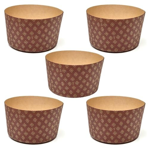 Moule à Panettone Premium de Qualité 1 Kg (5pcs) - Revêtements de Panettone Professionnels en Papier Ondulé Pure Cellulose au Micro-ondes Conçus pour Panettone, Résistants à la Chaleur 220°C
