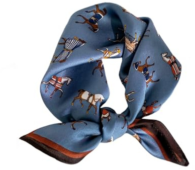 Tim & Tina Square Silk Feeling Like Hair Scarf Head Sleeping Wrap Satin Head Scarf for Women 27.5× 27.5 inches, S1 Horse (Blue)