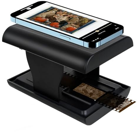 Sanpyl Mobile Film Scanner, 35mm Foldable Slide and Negative Scanner for Old Slides to Smartphone JPG, Built in LED Backlight, Support App Editing and Sharing