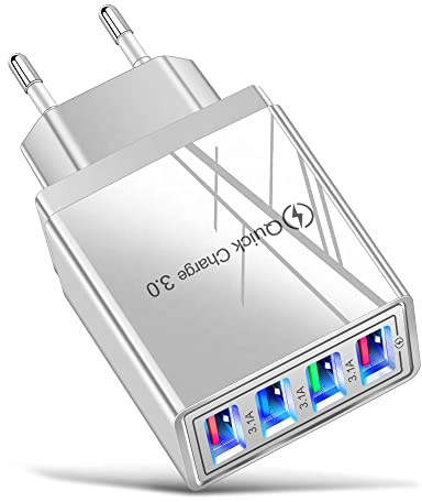 33W USB-laddare med flera portar med QC3.0 snabbladdningsport. 4 USB-portar kompatibla med alla mobiltelefoner, surfplattor, bärbara datorer.