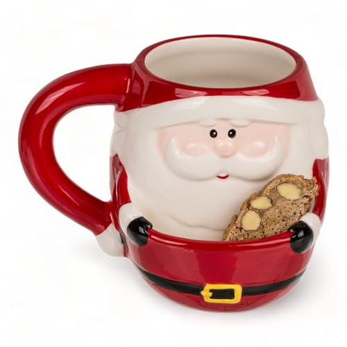 MIK funshopping Tazza natalizia, tazza in ceramica di alta qualità con design natalizio, ideale per bevande calde e fredde, Babbo Natale con scomparto per biscotti da 450 ml