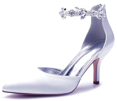 ENWIND Zapatos De Boda para Mujer Novia Punta Puntiaguda Tacóns De Aguja con Cremallera,Blanco,40 EU