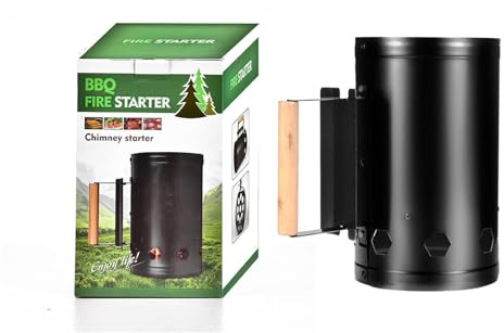 Alomejor Arrancador de chimenea de carbón de acero inoxidable con mango de madera resistente al calor para cocinar al aire barbacoa (negro)
