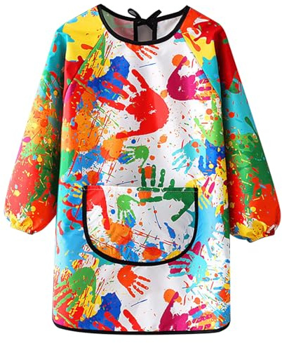 Yruioon Tablier De Peinture Pour Enfant Fille Garcon Blouse PVC Imperméable Réutilisable Tablier Mixte Enfant Pour Dessin Scolaire 1-14 Ans Coloré 1-3 ans