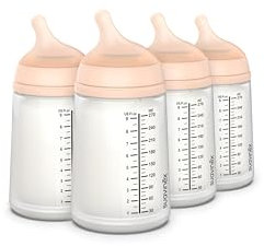 Suavinex, Pack 4 Biberons Anti-Colique Zero Zero 270 ml avec Tétine à Débit Moyen (M) en Silicone, Bébés +3 Mois, Lait Maternel, Poudre et Liquides Densité Moyenne, Compatible Allaitement, Fair