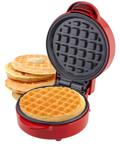 Sensio Home Mini Waffle Maker Machine Red | Non Stick Coating | Recipes Included | Fun Snack Maker | Compact Size | Indicator Light | Cool Touch 550W