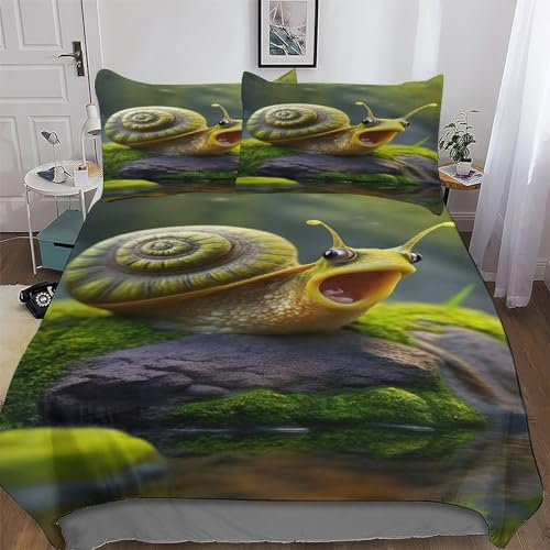AAPZY Schnecken Bettwäsche & Kissenbezug - Bettbezüge Aus Atmungsaktivem Mikrofaser, Superweiches Bettbezug Set 3teilig, Angenehme Bettdeckenbezug Double (200x200cm)