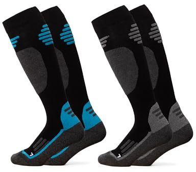 Occulto Herren & Damen Merino Skisocken 2er Pack (Modell: Toni) Schwarz Blau 35-38