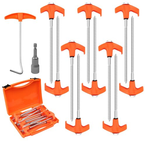 TIHOOK 10 piquetas giratorias para tienda de campaña con rosca, 20 cm, accesorios para tienda de campaña, piquetas para atornillar, para camping al aire libre, piquetas de acero, ganchos de rosca para