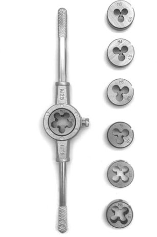 Qerwsdty Juego de 8 Machos de Roscar y Terrajas Manuales Métricos M3-M12, Herramientas de Escariador Cónico Recto, Juego de Terrajas para Tornillos, Herramienta Manual