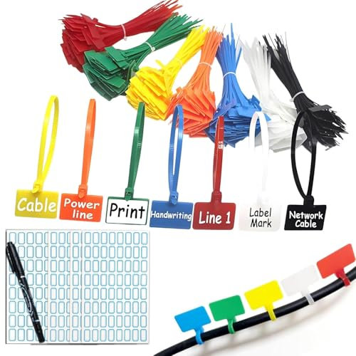 250 Stk Kabelbinder Tags Bunte 150mmx3mm bunte kabelbinder Set,mit Beschriftungsfeld, Selbstsichernde Kabelbinder Marker mit 1 Markerstiften,für Logistik Gepäcktransport,Gartenarbeit,Kabel-Management
