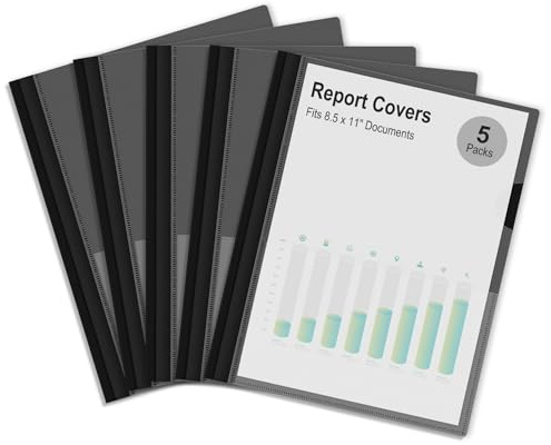Ndsox 5 Packs Clear Front Report Covers with 3-Prong Fasteners, Plastic Project Presentation Folders Resume Document Covers with Black Back for 8.5 x 11 Letter Size Paper for School Office Business