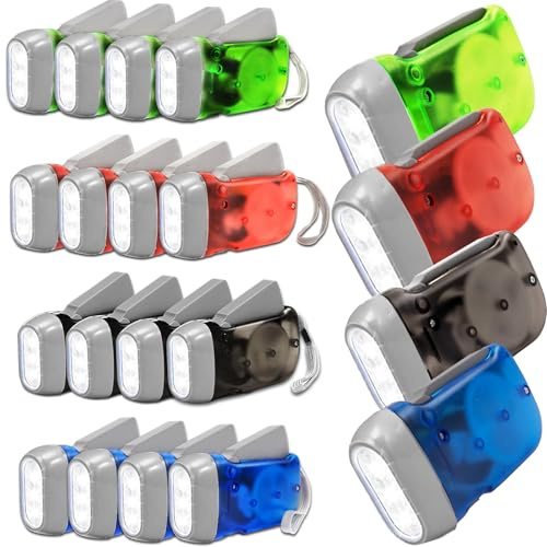 YFNVH Set di 24 x Torcia a manovella 3 LED, torcia portatile a energia manuale per emergenza, campeggio, escursionismo, all'aperto, 4 colori