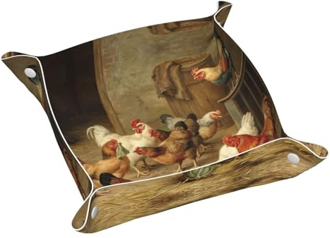Organizador de bandeja de cuero con estampado de gallina asada, bandejas multifuncionales, para llaves, reloj, cartera