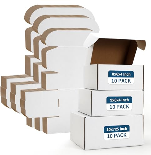 ZBEIVAN White Small Shipping Boxes, 30 Packs Cardboard Mailer Boxes for Packaging Small Business with Lids (10x7x5, 9x6x4, 8x6x4)