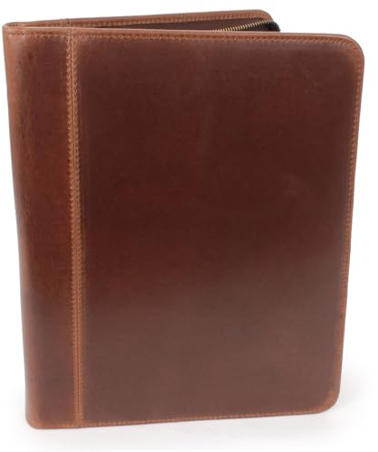 Bucklestone - Men's Leather A4 Zip Conference Folder - Portfolio Document Holder with Notepad - Business Card, Pen & Tablet Pockets - London - Brown