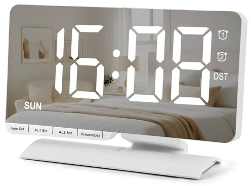 Sukeen Despertador Digital, Reloj LED Digital, Reloj de Mesa de 18,5 cm con Función de Repetición, Dos Horarios de Alarma, Indicador de Día de la Semana, 6 Niveles de Brillo, 5 Niveles de Volumen