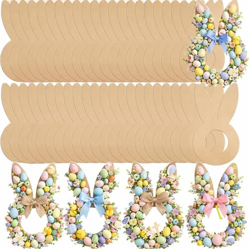 Solsew 40 Pcs Easter Bunny Cardboard Wreaths Frame Unfinished Easter Hanging DIY Craft Wreath Form Bulk Rabbit Shaped Wreath Ring Floral Hoop Ring for Easters DIY Craft Project Holiday Decor