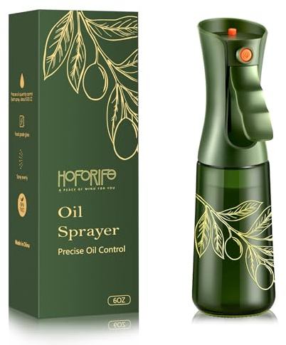 hoforife Difusor de Aceite de Oliva de Vidrio para Cocinar, Spray Continuo para Cocina con Control de Porción, 227 ml (Flores verdes y doradas)