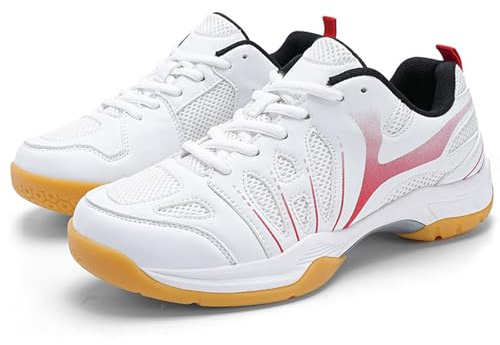 Wizeny Zapatos De Tenis De Mesa para Hombre Zapatillas De Bádminton Zapatos De Entrenamiento De Fitness Transpirables,White Red,45 EU