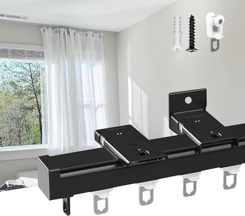 Utomhusspårsystem för takmontering – svarta och vita glidskenor för rumsavdelare, topp/sidoinstallation, mångsidig för inomhus/utomhusbruk, hållbar och snygg.