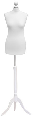 Female Tailors Dummy Bust Size 10/12 Dressmakers Fashion Mannequin Students White With White Tripod Stand