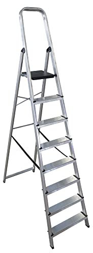 KTL - Escalera de Tijera K-OFFICE de 8 Escalones de Aluminio Silver de 366 cm de Altura con 150 kg de Capacidad de Carga