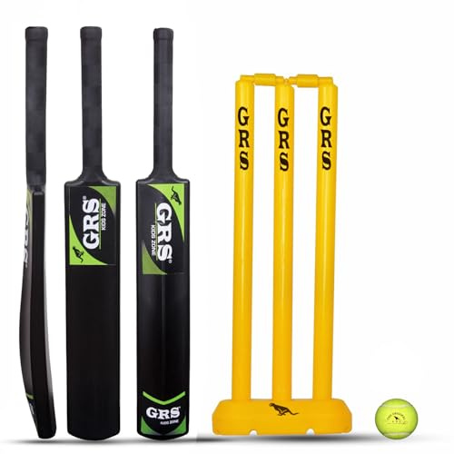 GRS KidsZone Heavy Grade Strong Plastic Cricket Bat with Wicket Set & 1 Tennis Ball for Kids (Size 3, Age 6-10 Year Old Kids), Strong Plastic