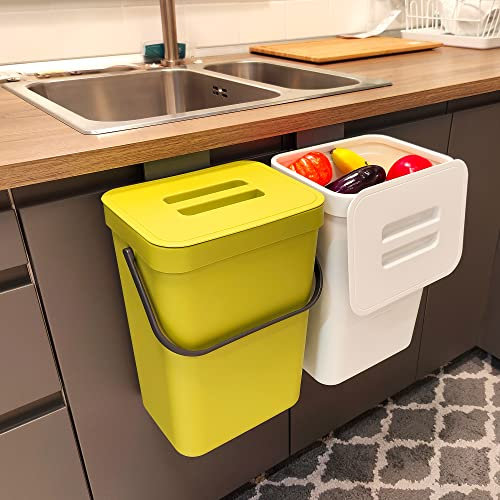 stonespace Liten soptunna med lock, monterbar inomhus, komposthink, hängande papperskorg, för skåp/badrum/sovrum/kontor/camping, 12 l, grön