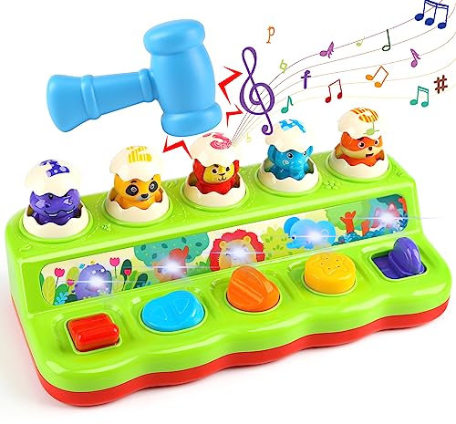 DINORUN Jouet Bebe 1 an, Jouet Montessori Pop Up avec Animaux Musique et Lumières Jeux Enfants 1 2 3 Ans Cadeau Bebe Fille Garcon 12 18 Mois