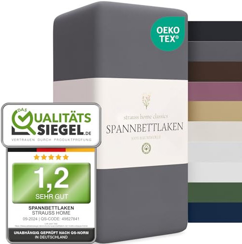 Strauss Home® Jersey Spannbettlaken Spannbetttuch Bettlaken 100% Baumwolle Topper (10cm Höhe) 140x200-160x200 cm (Anthrazit)