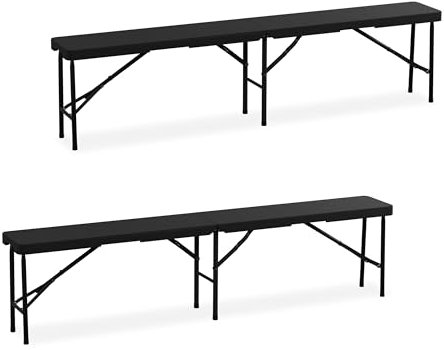 Relaxdays Banc Pliable, Lot de 2, Acier et Plastique, pour Jardin, terrasse, Camping, HLP : 43x180x25 cm, Noir