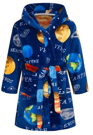 NautySaurs Bata de baño para niños y niñas, de franela y forro polar, con capucha, suave y cálida para niños, 6-7 años