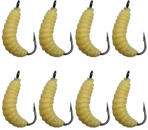 40pcs/lot Rubber Maggots Fishing Baits Worms with 4# Hooks Fish Maggots/Grubs/Crappie Jigs Hooks for Trout, Crappie, Pan Fish, Bluegill Freshwater/Saltwater Lake Fishing Lures